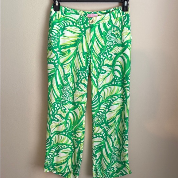 Lilly Pulitzer Green Wide Leg Pants Tropical Print - Picture 1 of 4